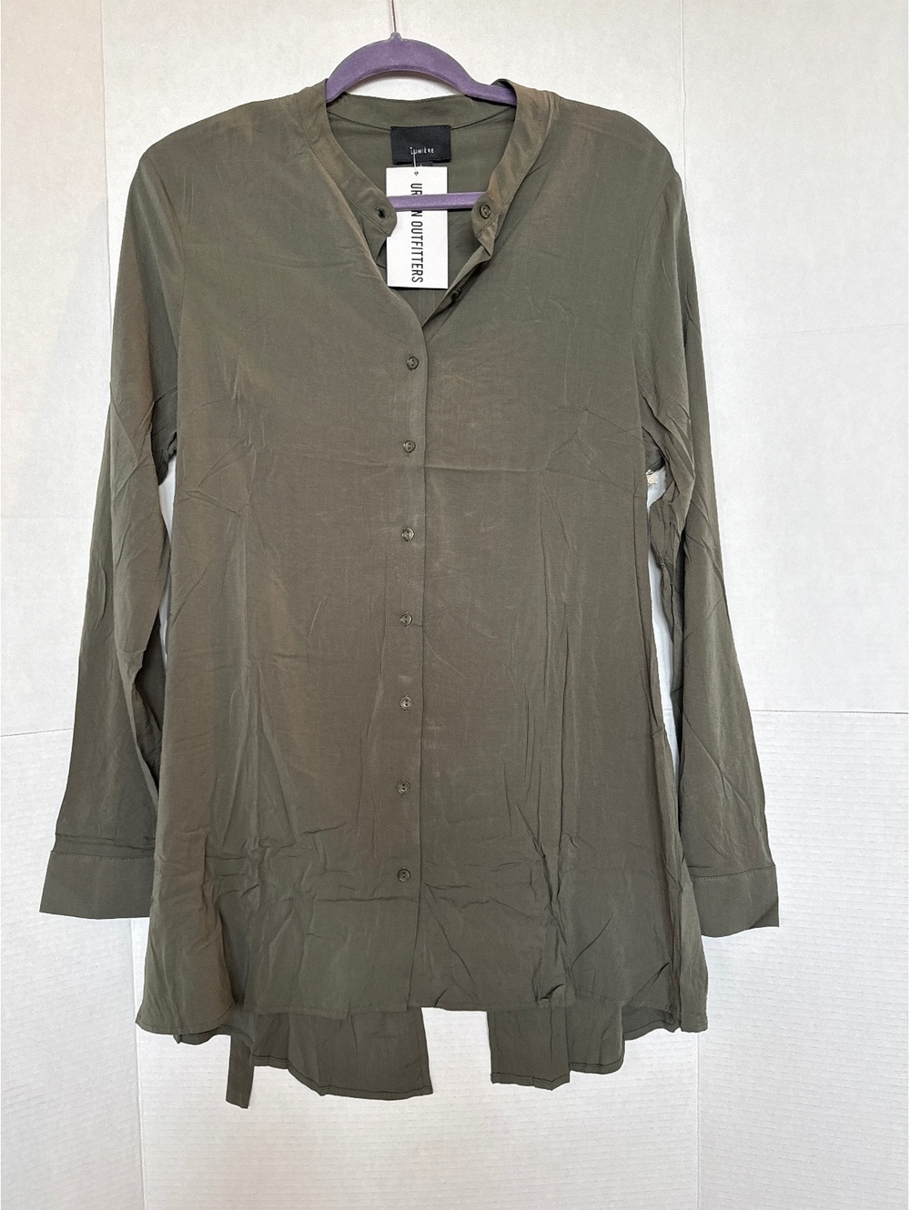 Lumiere Olive Green Rayon Spandex Button-Up Blouse Size L